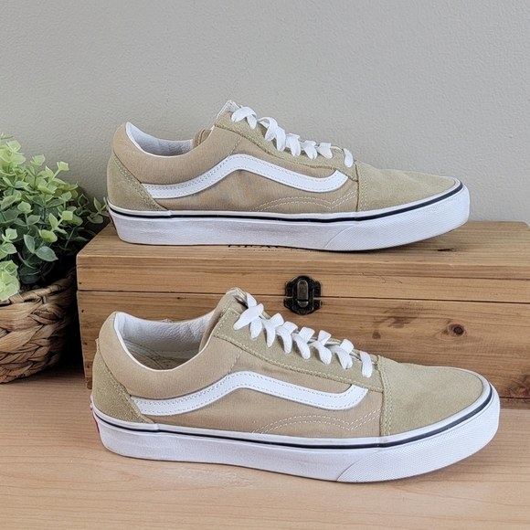 Vans 8.5 M Old Skool SK8 Khaki Canvas Suede Low Top Lo Pro Skater Sneakers Shoes - Picture 1 of 14